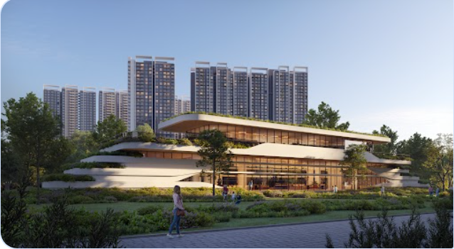 Residential towers surrounded by landscaped greenery